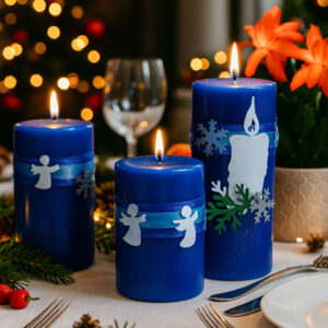 Zestaw świątecznych świec dekoracyjnych niebieskich
