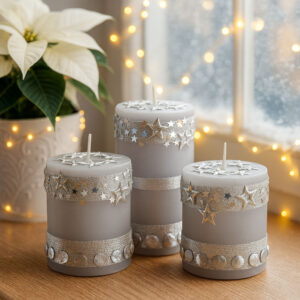 Zestaw świątecznych świec dekoracyjnych szarych